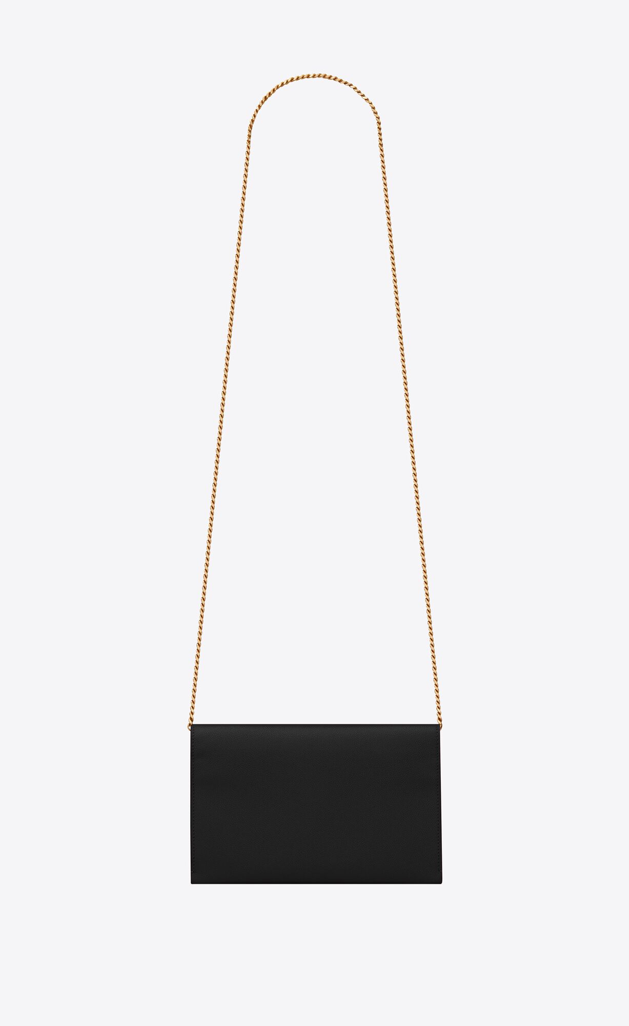 YSL Uptown Chain Wallet In Grain De Poudre Embossed Leather Black | 0861245-PU