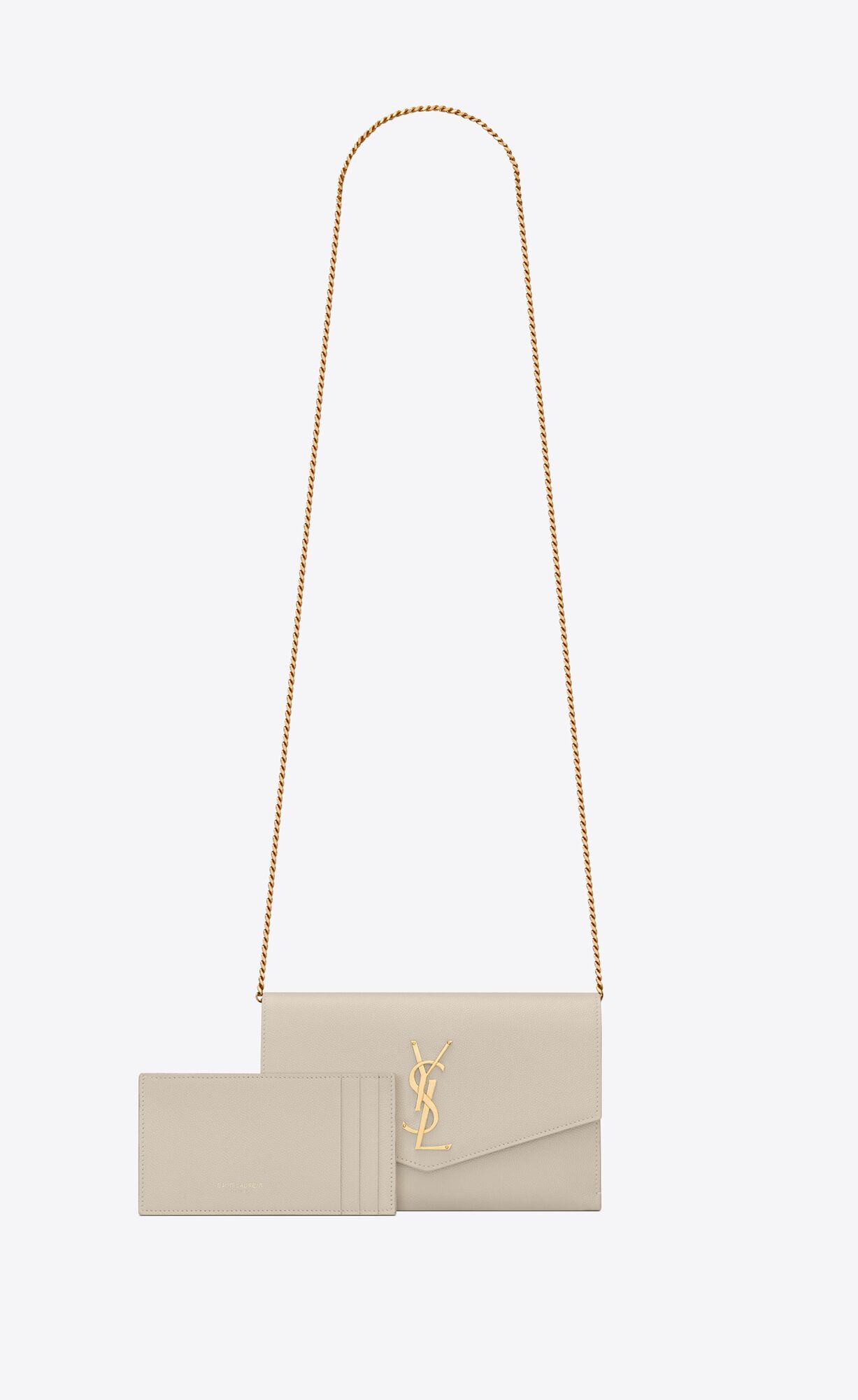 YSL Uptown Chain Wallet In Grain De Poudre Embossed Leather Blanc Vintage | 5079138-KY
