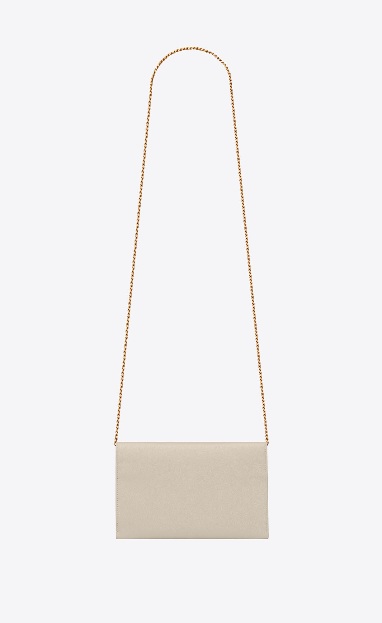 YSL Uptown Chain Wallet In Grain De Poudre Embossed Leather Blanc Vintage | 5079138-KY