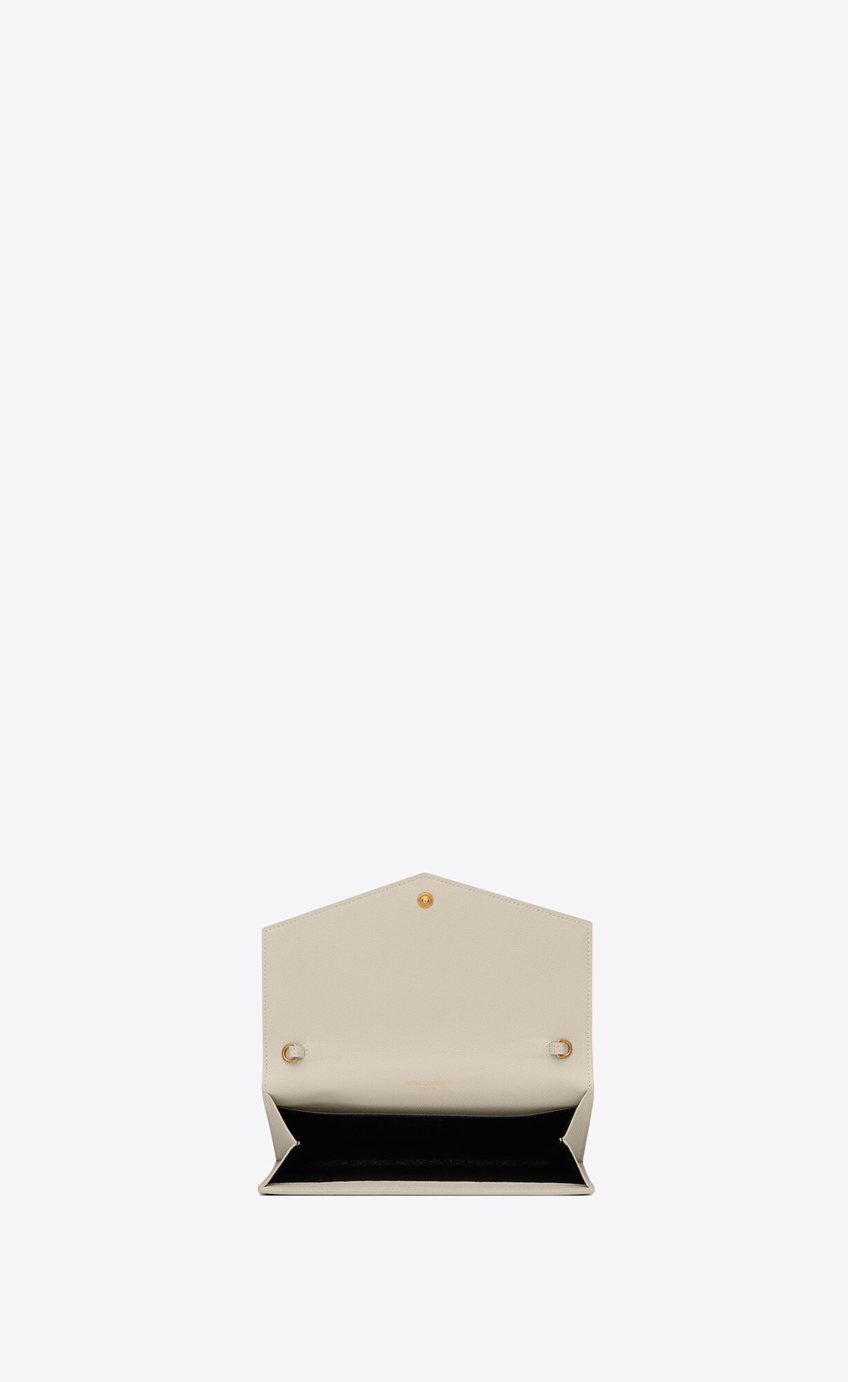 YSL Uptown Chain Wallet In Grain De Poudre Embossed Leather Blanc Vintage | 5079138-KY
