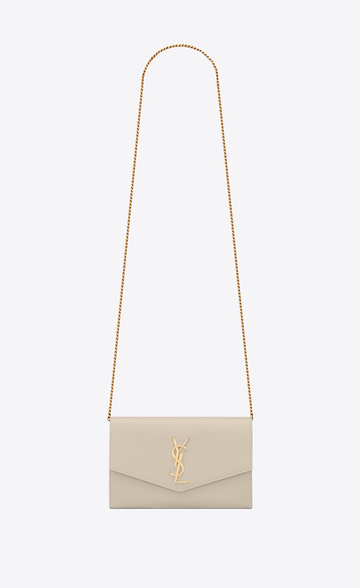 YSL Uptown Chain Wallet In Grain De Poudre Embossed Leather Blanc Vintage | 5079138-KY