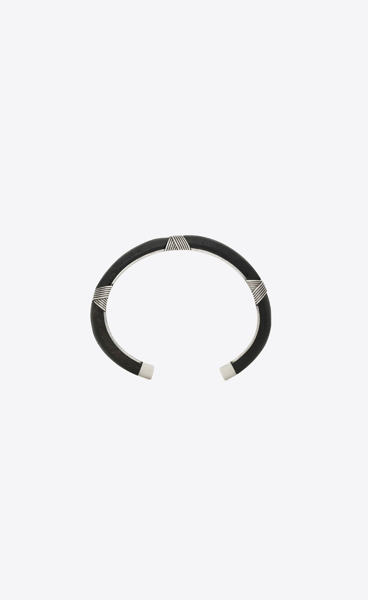 YSL Vintage Bracelet In Metal And Wood Oxidized Silver And Black | 4759310-YZ