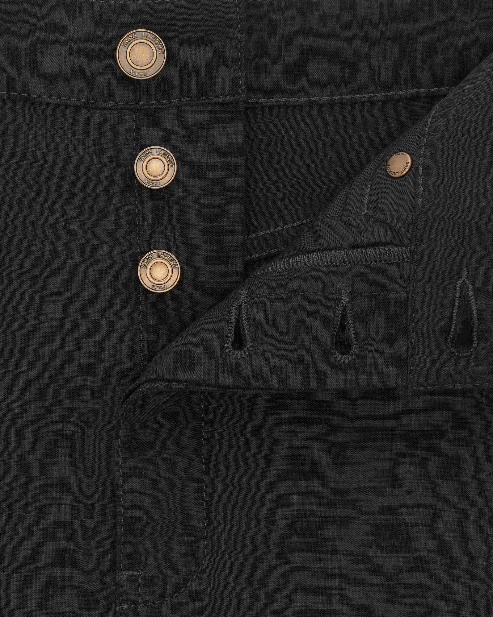 YSL Wide-leg Pants In Chambray Linen Black | 0954172-SB