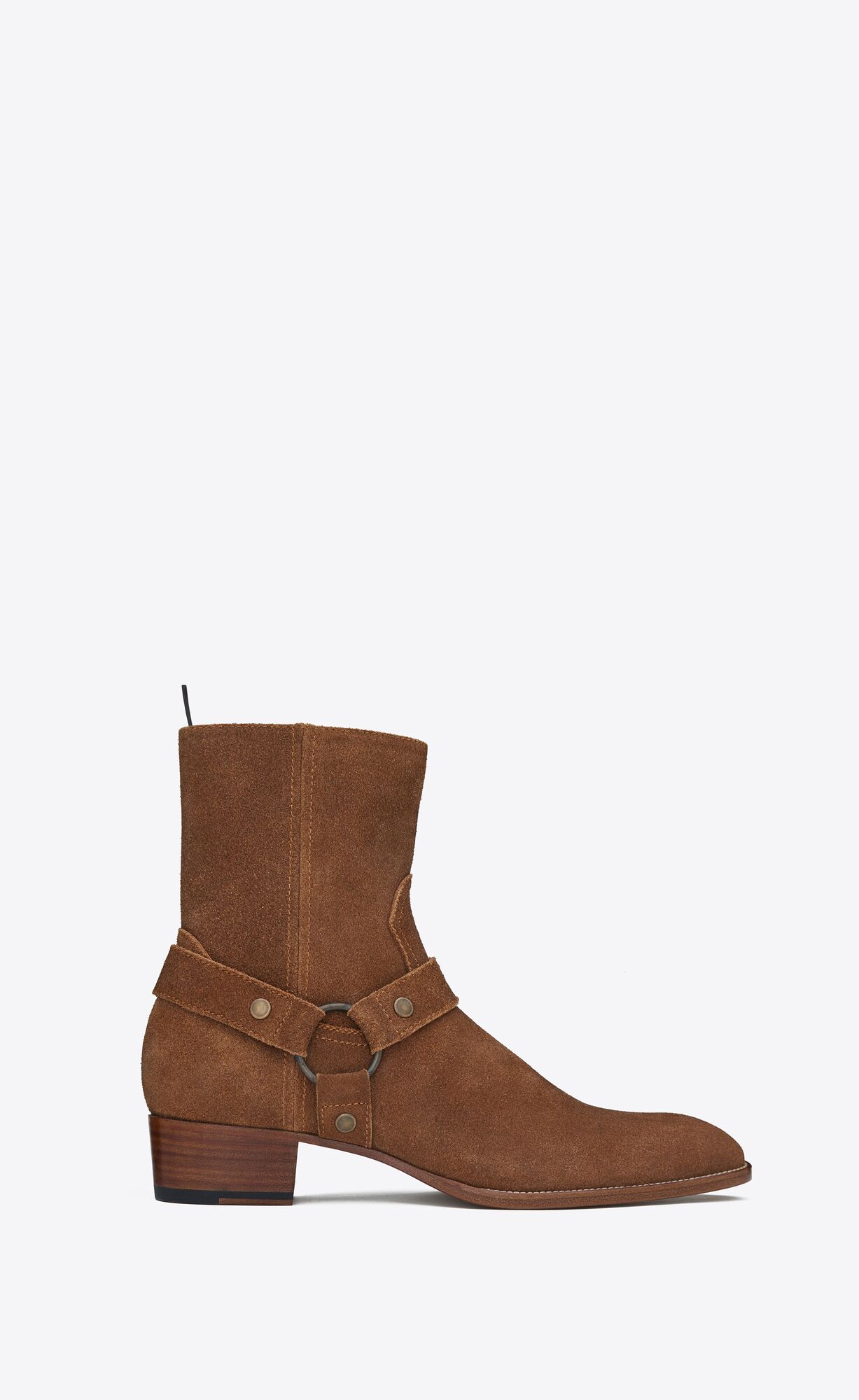 YSL Wyatt Harness Boots In Suede Nut | 0214637-AJ